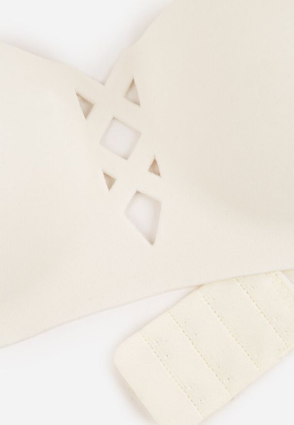 Renee - Jasnobeżowy Biustonosz o Gładkim Wykończeniu z Imitacją Wiązania Azisene. Kolor: beżowy. Materiał: koronka. Wzór: gładki