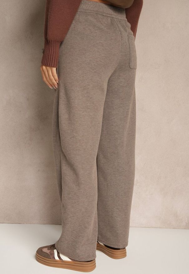 Renee - Brązowe Szerokie Spodnie Ocieplane z Bawełny High Waist Iltilia. Okazja: na co dzień. Stan: podwyższony. Kolor: brązowy. Materiał: bawełna. Styl: elegancki, casual
