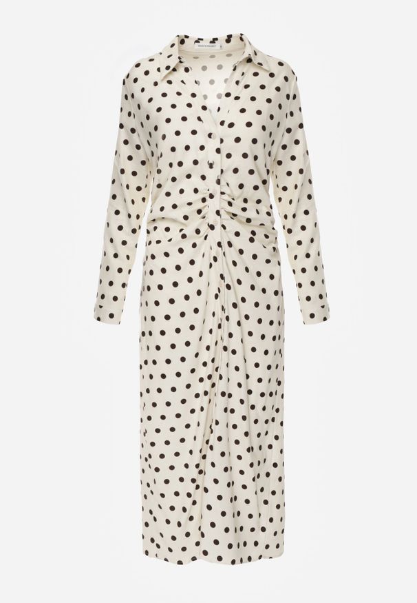 Born2be - Beżowa Wiskozowa Sukienka Koszulowa z Domieszką Lnu z Marszczeniem Besirra. Okazja: na co dzień, na spotkanie biznesowe, do pracy. Kolor: beżowy. Materiał: wiskoza, len. Typ sukienki: koszulowe. Styl: casual, biznesowy, elegancki