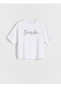 Reserved - T-shirt z aplikacją - biały. Kolor: biały. Materiał: bawełna. Wzór: aplikacja