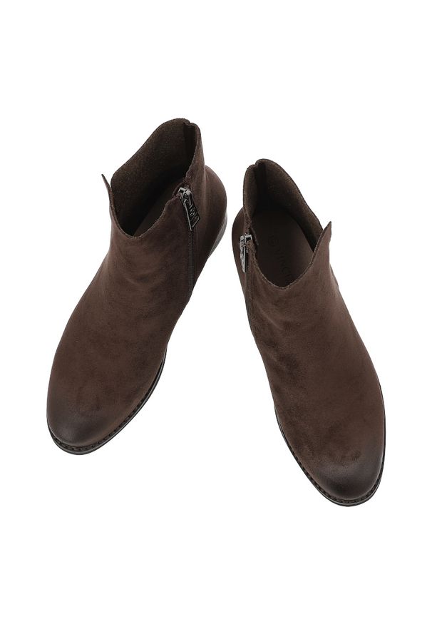 Botki damskie Vinceza, cholewka z materiału o przecieranym wykończeniu zabudowany fason za kostkę, brązowe, 39961. Wysokość cholewki: za kostkę. Kolor: brązowy. Materiał: materiał. Szerokość cholewki: normalna