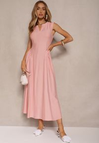 Renee - Różowa Rozkloszowana Sukienka z Wiskozy Lirune. Okazja: na co dzień. Kolor: różowy. Materiał: wiskoza. Sezon: lato. Typ sukienki: rozkloszowane. Styl: klasyczny, elegancki, casual #3