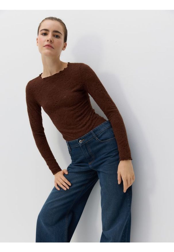 Reserved - Koronkowe body z długimi rękawami - ciemnobrązowy. Kolor: brązowy. Materiał: koronka. Długość rękawa: długi rękaw. Długość: długie