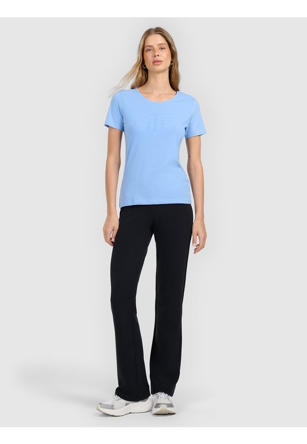 4f - 4F T-shirt slim z nadrukiem damski - niebieski S. Okazja: na co dzień. Kolor: niebieski. Materiał: materiał, bawełna, jersey, dzianina, elastan. Wzór: nadruk. Styl: sportowy, klasyczny, casual