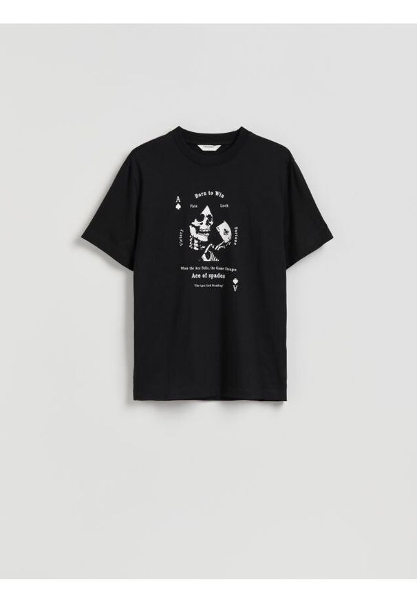Reserved - T-shirt regular z nadrukiem - czarny. Kolor: czarny. Materiał: bawełna, dzianina. Wzór: nadruk