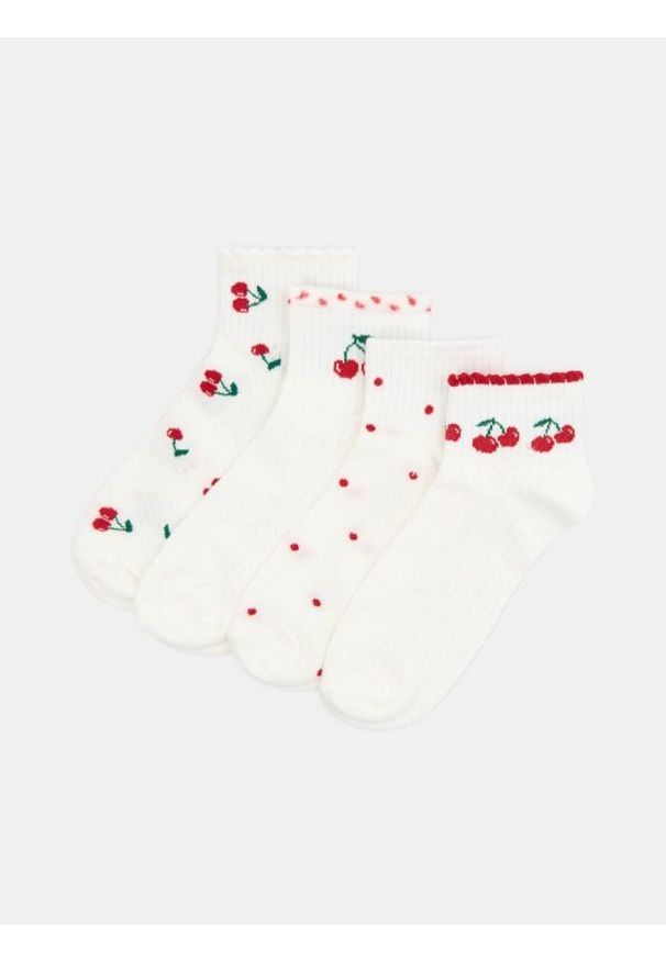 Sinsay - Wysokie skarpetki z motywem wiśni 4 pack - kremowy. Kolor: kremowy