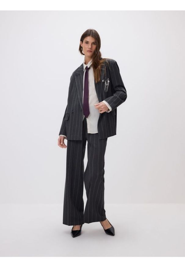 Reserved - Marynarka z wiskozą - ciemnoszary. Kolor: szary. Materiał: wiskoza