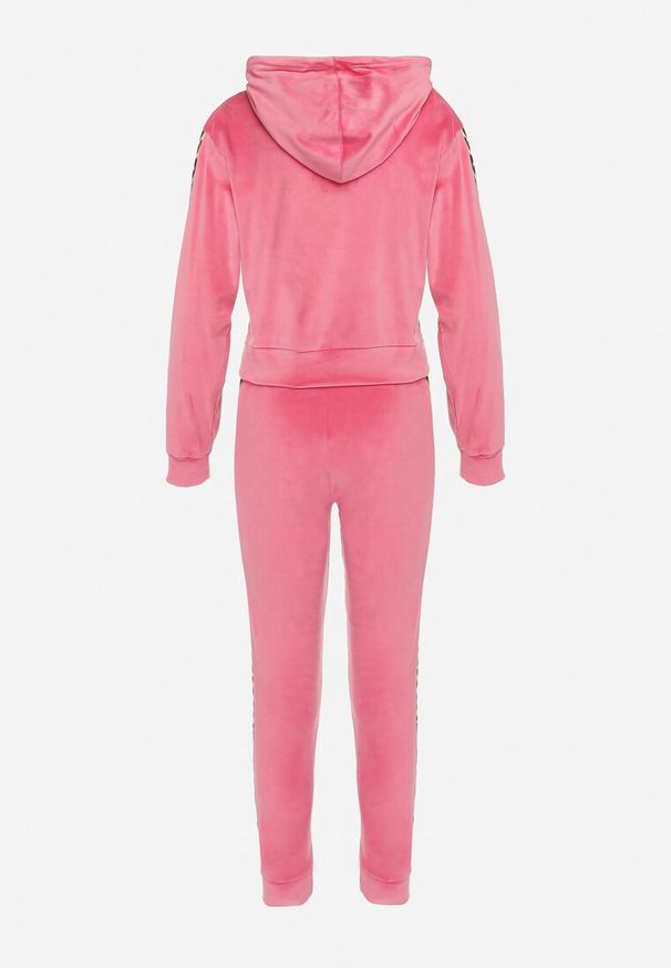 Born2be - Fuksjowy Welurowy Komplet Dresowy z Panterkowym Lampasem Inare. Kolor: różowy. Materiał: welur, dresówka