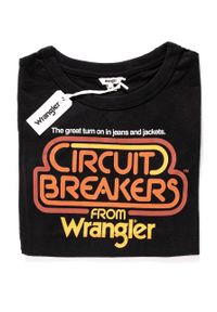 Wrangler - WRANGLER T SHIRT DAMSKI GRAPHIC RINGER TEE BLACK W7373EV01 112131005. Wzór: nadruk