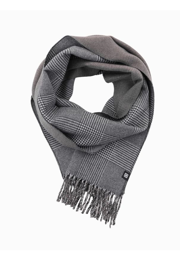 Ombre Clothing - Dwustronny męski szalik w kratkę z frędzlami – czarno-biały V1. Okazja: na co dzień. Kolor: czarny. Materiał: tkanina, materiał, poliester, nylon, wiskoza. Wzór: kratka. Styl: elegancki, casual