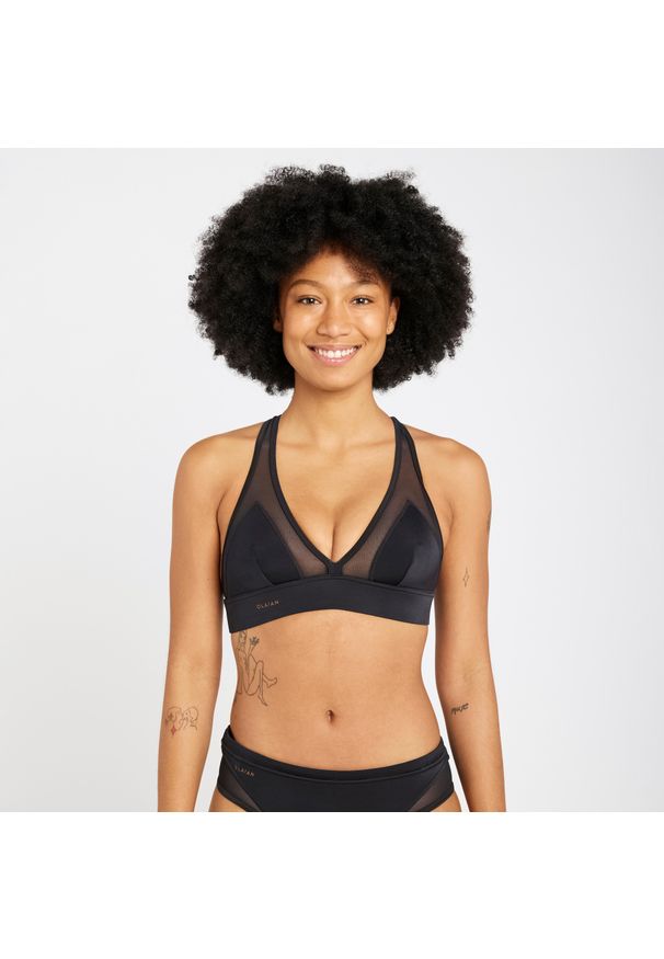 OLAIAN - Góra kostiumu kąpielowego surfingowego damska Olaian Isa. Kolor: czarny. Materiał: poliester, poliamid, materiał, elastan. Wzór: ażurowy