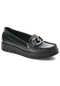 Zielone Półbuty Lemar Damskie Eleganckie Obuwie. Okazja: na co dzień, do pracy. Kolor: zielony. Materiał: jeans, skóra. Styl: elegancki