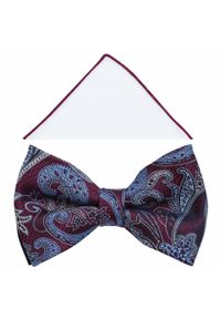 Modini - Bordowo-błękitna muszka we wzór - paisley A364. Kolor: wielokolorowy, czerwony, niebieski. Materiał: bawełna, poliester, tkanina. Wzór: paisley. Styl: elegancki #1