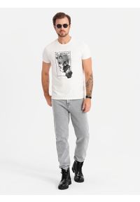 Ombre Clothing - Bawełniana koszulka męska z czaszką – biała V2 OM-TSPT-0200 - XXL. Okazja: na co dzień. Kolor: biały. Materiał: bawełna. Wzór: ze splotem, nadruk, gładki. Styl: casual, klasyczny