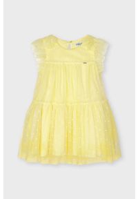 Mayoral - Sukienka dziecięca. Kolor: żółty. Materiał: bawełna, materiał, tiul, tkanina, poliester. Długość rękawa: bez rękawów. Wzór: gładki. Typ sukienki: rozkloszowane. Długość: mini #4