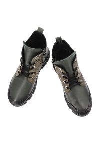 Khaki Botki Artiker Wygodne Obuwie Damskie. Okazja: na co dzień. Zapięcie: sznurówki. Kolor: zielony. Materiał: skóra. Styl: casual, elegancki #4