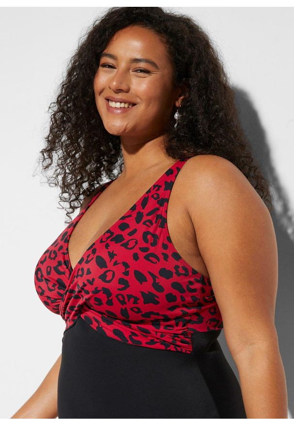 bonprix - Kostium kąpielowy z dekoltem kopertowym. Kolor: czerwony