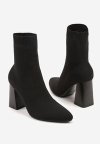 Born2be - Czarne Botki Vices na Geometrycznym Obcasie ze Skarpetową Cholewką Falacea. Okazja: na co dzień. Kolor: czarny. Materiał: jeans. Szerokość cholewki: normalna. Wzór: geometria. Obcas: na obcasie. Styl: casual. Wysokość obcasa: średni #3