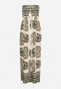 Born2be - Zielono-Kremowy Kombinezon Bez Rękawów z Szeroką Nogawką w Ornamentalny Wzór Mirionia. Okazja: na co dzień, na imprezę. Kolor: zielony. Długość rękawa: bez rękawów. Styl: casual, elegancki #4