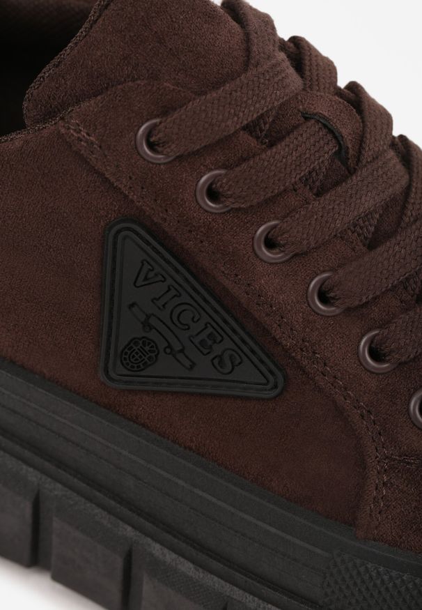 Born2be - Brązowe Sneakersy Vices na Grubej Podeszwie z Geometryczną Aplikacją Leanae. Kolor: brązowy. Materiał: jeans. Wzór: aplikacja, geometria