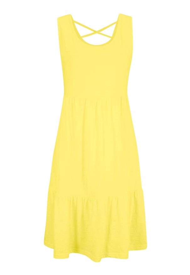 Sukienka z dżerseju z falbanami i ozdobnym tyłem bonprix jasna limonka. Kolor: żółty. Materiał: jersey