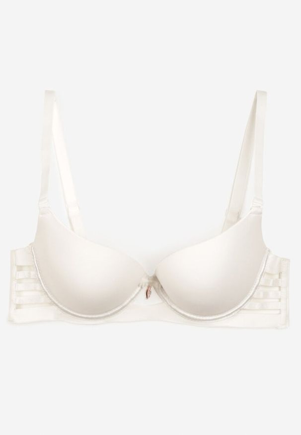 Born2be - Jasnobeżowy Biustonosz Gładki z Efektem Push-Up i Wycięciami Roselily. Kolor: beżowy. Rodzaj stanika: push-up. Wzór: gładki