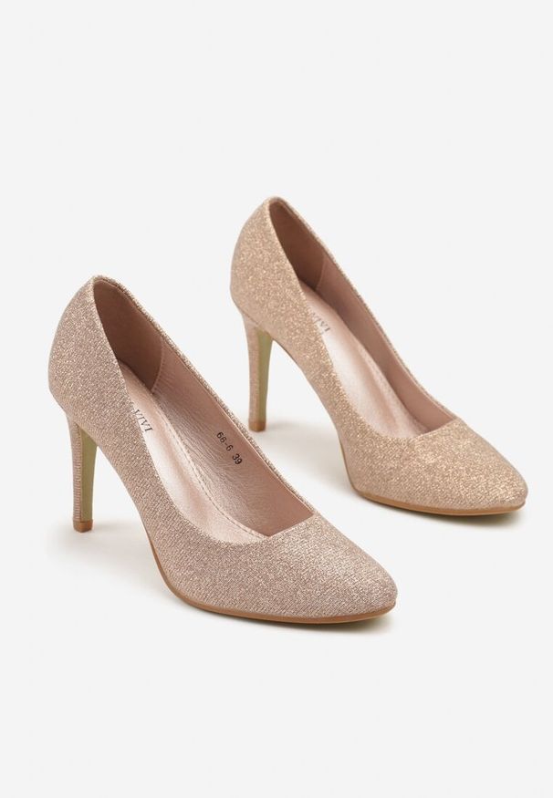 Renee - Szampańskie Szpilki Brokatowe Emauri. Okazja: na co dzień. Kolor: złoty. Materiał: jeans, materiał. Obcas: na szpilce. Styl: klasyczny, elegancki, casual. Wysokość obcasa: średni