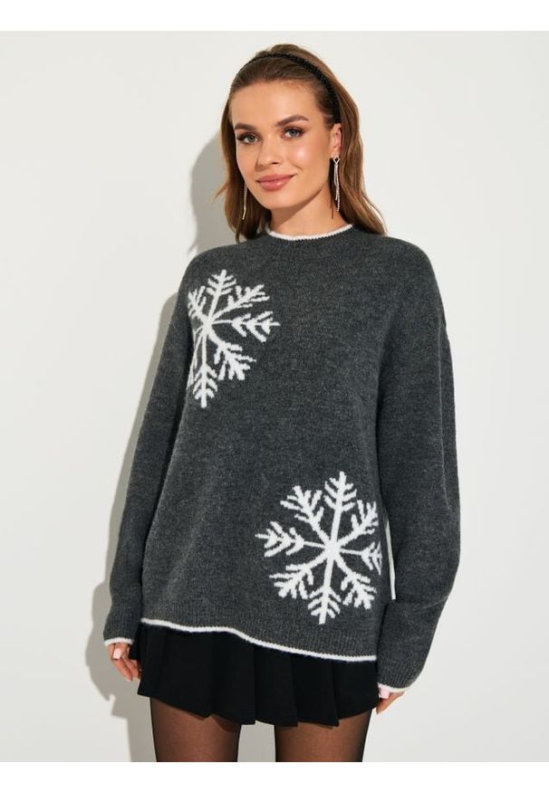 Sinsay - Sweter ze śnieżynkami - szary. Kolor: szary