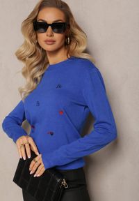 Renee - Niebieski Sweter z Kaszmirem i Haftem w Serca Buvia. Kolor: niebieski. Materiał: kaszmir. Wzór: haft #4