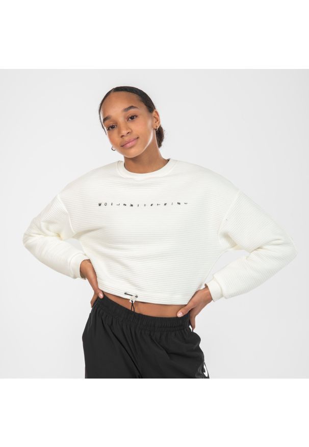 STAREVER - Bluza do tańca urban dance damska Starever crop. Kolor: biały. Materiał: tkanina, prążkowany, poliester, materiał, bawełna, elastan. Wzór: haft. Sport: taniec