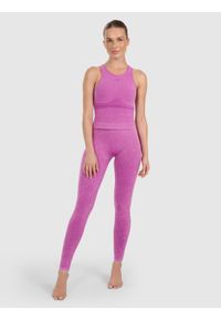 4f - 4F Legginsy do jogi i pilatesu bezszwowe damskie - różowe XS/S. Stan: podwyższony. Kolor: różowy. Materiał: włókno, materiał. Długość: długie. Wzór: ze splotem. Sport: joga i pilates