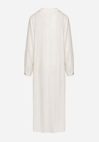 Born2be - Biała Koszulowa Sukienka z Lnem i Wiskozą z Regulowanymi Rękawami Melvezia. Okazja: na co dzień. Kolor: biały. Materiał: len, wiskoza. Typ sukienki: koszulowe. Styl: casual #5