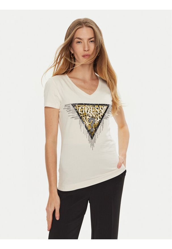 Guess T-Shirt W4BI18 J1314 Beżowy. Kolor: beżowy. Materiał: bawełna