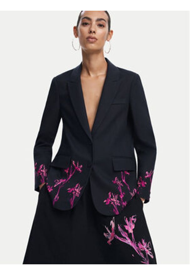 Desigual Marynarka 25SWEWX1 Czarny Regular Fit. Kolor: czarny. Materiał: bawełna