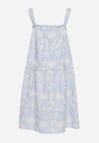 Born2be - Niebieska Bawełniana Sukienka w Kwiaty Ozdobiona Marszczeniem Lilinoa. Okazja: na co dzień, na spacer. Kolor: niebieski. Materiał: bawełna. Długość rękawa: na ramiączkach. Wzór: aplikacja, kwiaty. Sezon: lato. Typ sukienki: proste. Styl: casual, elegancki #5