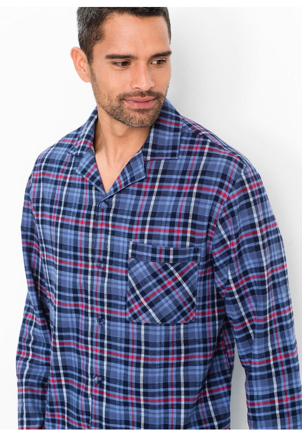 bonprix - Piżama z miękkiej flaneli z plisą guzikową i długim rękawem.. Kolor: czerwony. Materiał: tkanina. Długość: długie