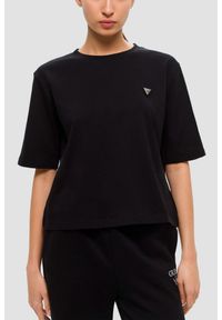 Guess - GUESS Czarny bawełniany t-shirt damski Colette Boxy, Rozmiar S. Okazja: na co dzień. Kolor: czarny. Materiał: bawełna. Styl: elegancki, casual #1
