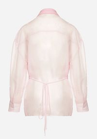 Born2be - Różowa Koszula z Transparentnymi Rękawami Silomea. Okazja: na co dzień. Kolor: różowy. Materiał: jeans. Wzór: aplikacja. Styl: casual #4