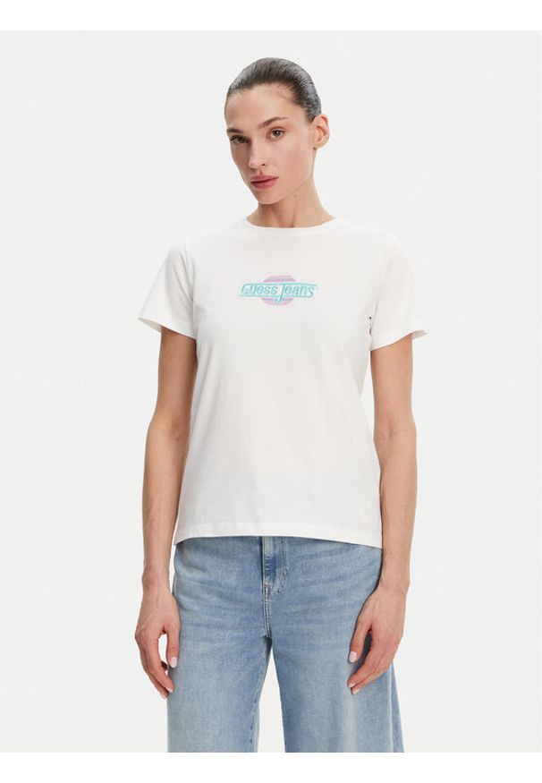 Guess Jeans T-Shirt W5GI26 J1314 Biały Regular Fit. Kolor: biały. Materiał: bawełna