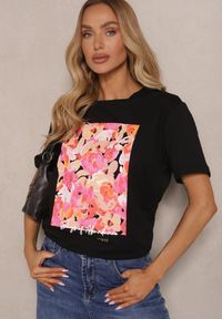 Renee - Czarny T-shirt Ozdobione Aplikacją 3D Vleffia. Okazja: na co dzień. Kolor: czarny. Materiał: jeans. Wzór: aplikacja. Styl: casual, elegancki #4