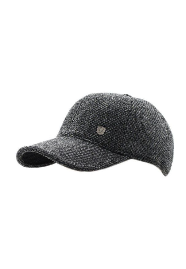 Czapka z Nausznikami, Popielata w Drobny Wzór z Daszkiem, Jesienno-Zimowy -Pako Jeans. Kolor: szary. Materiał: poliester, bawełna. Sezon: zima, jesień