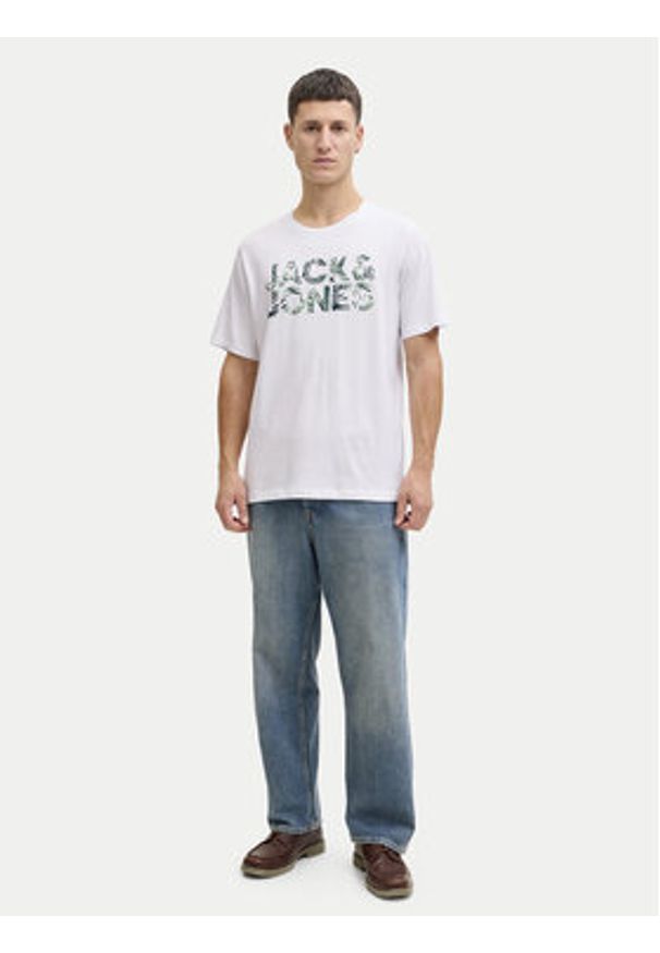 Jack & Jones T-Shirt Ejeff Logo 12288536 Biały Regular Fit. Kolor: biały. Materiał: bawełna