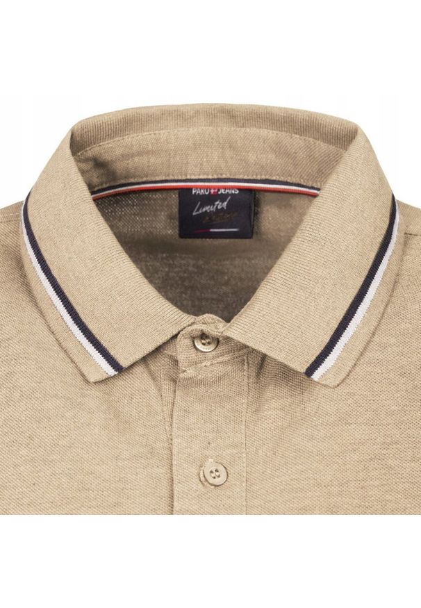 Męska, Bawełniana Koszulka Polo - Pako Jeans - Beżowa. Okazja: na co dzień. Typ kołnierza: polo. Kolor: beżowy, wielokolorowy, brązowy. Materiał: bawełna. Styl: casual