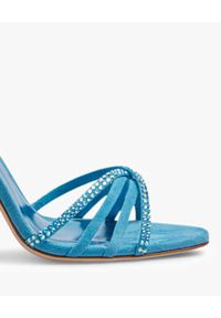 PARIS TEXAS - Niebieskie sandały na szpilce z kryształami. Zapięcie: pasek. Kolor: niebieski. Materiał: zamsz. Wzór: aplikacja, paski. Obcas: na szpilce #7