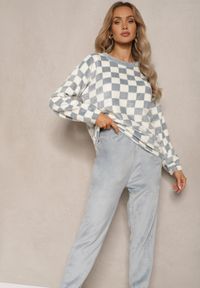 Renee - Jasnoniebieski Komplet Piżamowy Spodnie z Gumką w Pasie i Bluzka w Szachownicę Timoma. Kolor: niebieski #4