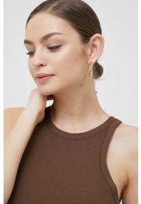 Polo Ralph Lauren top bawełniany kolor brązowy. Typ kołnierza: polo. Kolor: brązowy. Materiał: bawełna #3