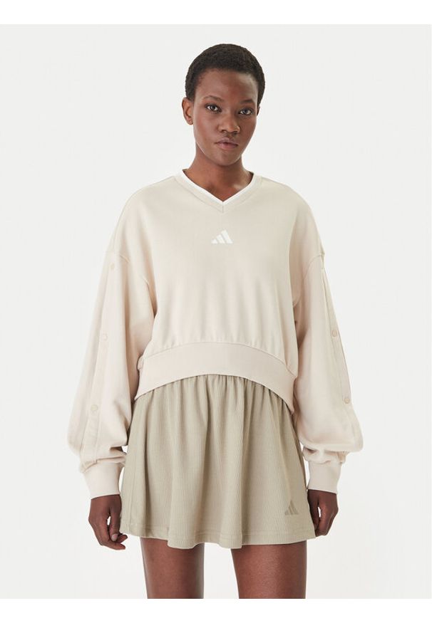 Adidas - adidas Bluza Stadium JY6969 Beżowy Loose Fit. Kolor: beżowy. Materiał: bawełna