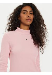 Tommy Jeans Bluzka Tjw Essential Mock Neck DW0DW19830 Różowy Slim Fit. Kolor: różowy. Materiał: bawełna #4