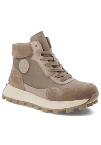 Beżowe Botki Filippo Ocieplane Obuwie Damskie. Okazja: na co dzień. Kolor: beżowy. Materiał: futro, materiał. Szerokość cholewki: normalna. Styl: casual, sportowy #1