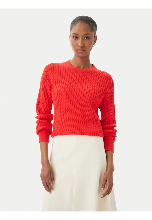 TOMMY HILFIGER - Tommy Hilfiger Sweter WW0WW44993 Czerwony Regular Fit. Kolor: czerwony. Materiał: bawełna